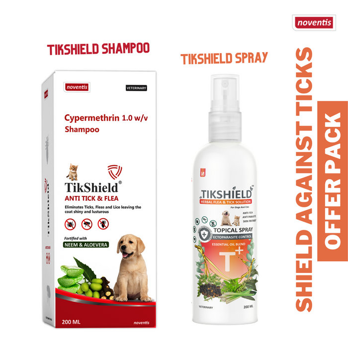 TikShield ® Shampoo + Herbal Flea & Tick Spray 200 ml Combo