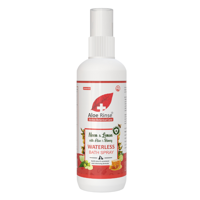 Aloe Rinse Waterless Dry Bath Spray – Neem & Lemon with Honey & Aloe: Combat bacteria and refresh your pet's coat naturally.