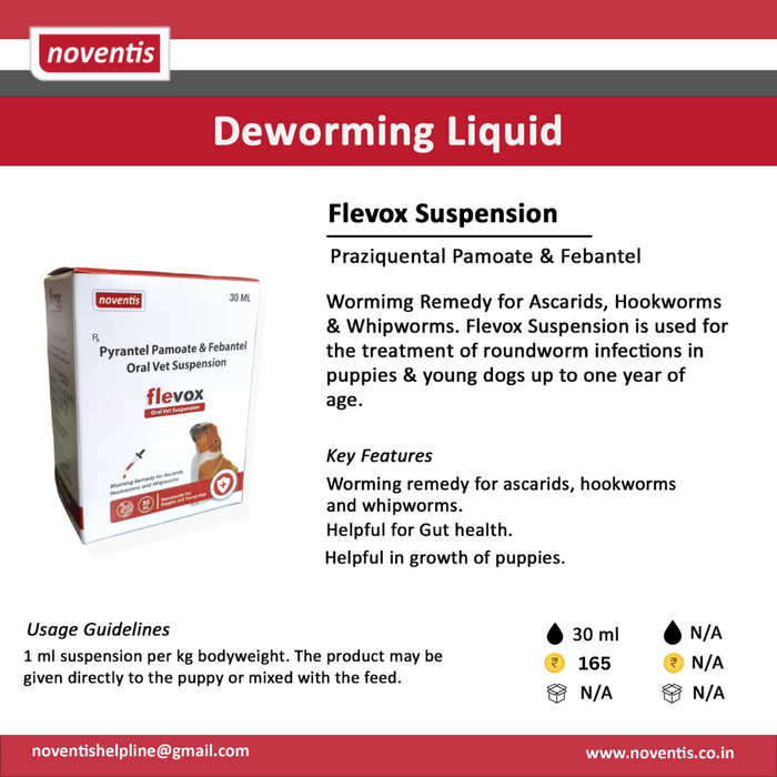 Easy to administer liquid dewormer for puppies Noventis Flevox Suspension