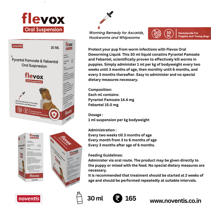 Easy to administer liquid dewormer for puppies Noventis Flevox Suspension